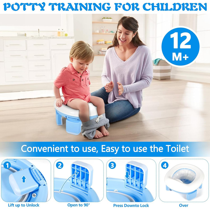 Дитяче сидіння для унітазу GUHAOOL, горщик для подорожей 3-В-1, складний дитячий горщик із 40 сумками для горщиків, сидіння для пр