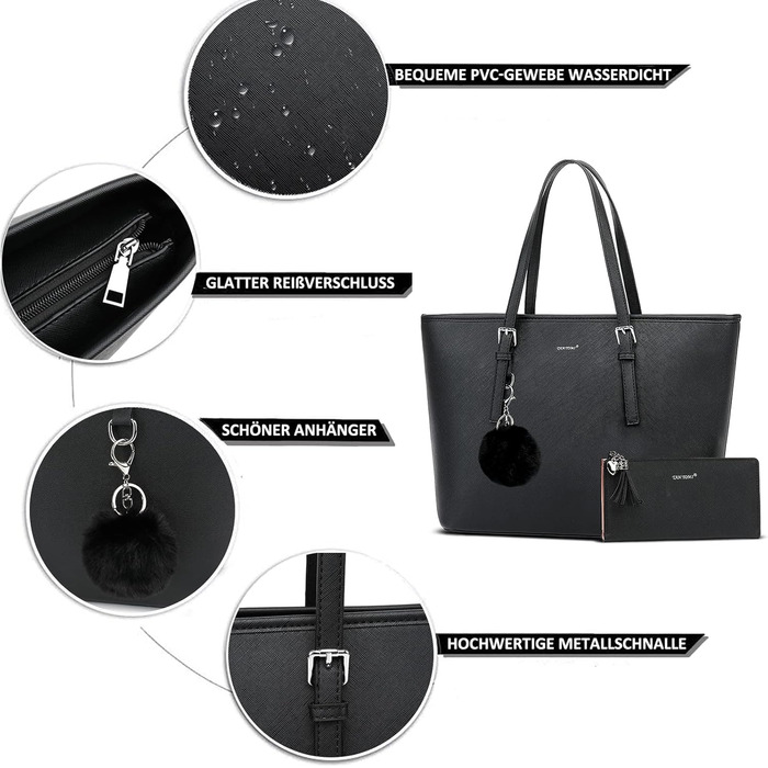 Сумочка жіноча набір чорна сумка з гаманцем для офісу школа шопінг сумочка жіноча велика з китицями жіноча і хутряна куля плюшевий