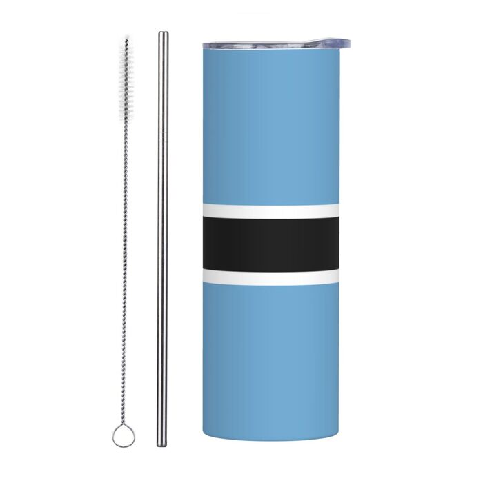 Кухоль з прямою трубочкою, дизайн прапор Ботсвани, друкований, дорожній кухоль, підходить для кемпінгу, офісу та дому, 590 мл