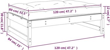 Товари для дому, Садовий табурет для ніг, 120 x 80 см, Масив дерева, Соснове дерево, Костюмні меблі