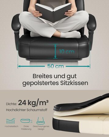 Ігрове крісло SONGMICS, офісне крісло з підставкою для ніг, робоче крісло з підголівником та поперековою опорою, регульована висота, ергономічне, вантажопідйомність до 150 кг, чорний колір OBG073B05 Колір чорнила чорний