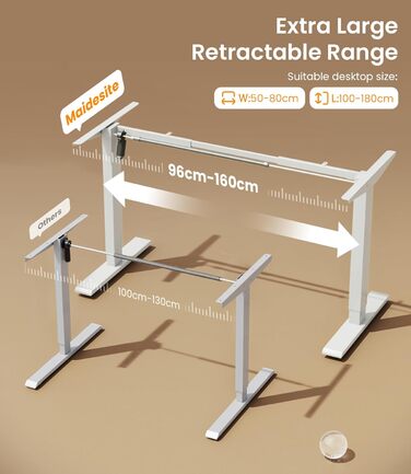 Електричний стіл MAIDeSITe з потужним двигуном, регульованою по висоті рамою столу з двосекційними ніжками та 4 налаштуваннями пам&39яті - T1 Pro (білий)