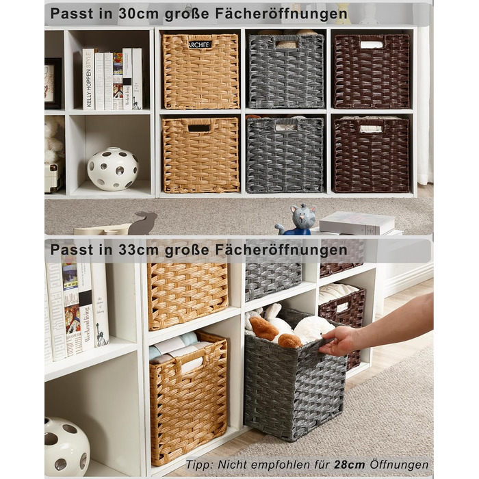 Набір із 2 плетених поліпропіленових кошиків для зберігання Mangata, 28x28x28 см, квадратні, з ручками, водонепроникні, стійкі до цвілі, для полиць, шаф, ванної кімнати (сірий) 28x28 см 2