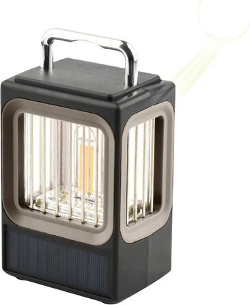 Сонячний ліхтар, портативний кемпінговий ліхтар, 9,5 x 8,9 x 16,5 см, акумуляторний, бездротовий, світлодіодний з міцною конструкцією, садовий настільний світильник, вуличний ліхтар з яскравим дизайном для подвір&39я та саду, сірий