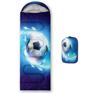 Дитячі спальні мішки HOSIMA для хлопчиків, барвисті на футбольну тему, з принтом, легкі, теплі, портативні, для використання на вулиці та в приміщенні, водонепроникні, холодостійкі, спальний мішок для кемпінгу, походів, футболу 10