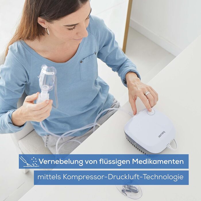 Інгалятор Beurer IH 18 з технологією компресорного стисненого повітря для лікування верхніх і нижніх дихальних шляхів, підходить для дорослих і дітей, Білий, набір з 8 предметів