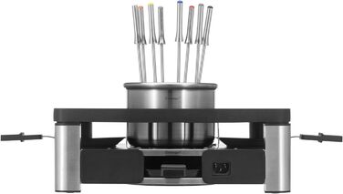 На 8 осіб, раклет фондю комбо, електричний, контроль температури, освітлення, 1800 Вт, компактний, матовий з нержавіючої сталі, 3in1 Gourmet Station