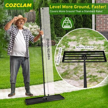 Гребінь-рівняльник для газону, інструмент для вирівнювання ґрунту, легке вирівнювання та догляд за газоном для саду, подвір'я, гольф-поля, 90x30x210 см