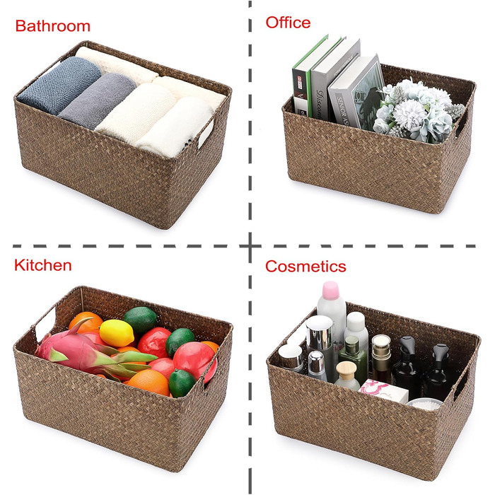 Відкритий кошик для зберігання морської трави, вітальня, стіл, декоративна коробка, плетений плетений кошик для рушників, прямокутний органайзер для зберігання у ванній кімнаті, коробка, полиці та столи, багатоцільовий медіа-органайзер для кави