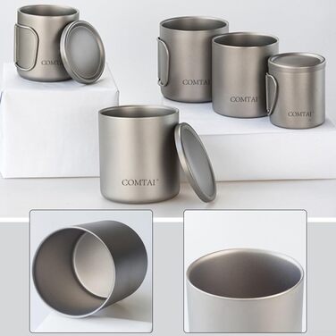 Портативна кемпінгова чашка для води SPORTARC, титанова кружка, двостінна титанова чашка для води, кавова/чайна кружка з кришкою для дому, відпочинку на природі, кемпінгу, 450 мл, з ручками