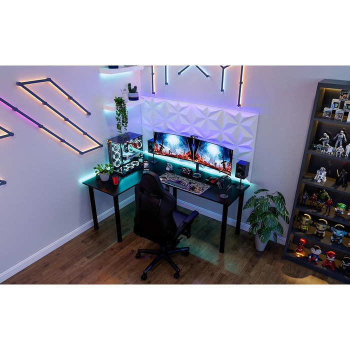 Кутовий стіл SyberDesk Gaming Pro LED 185 x 120 см зі світлодіодним підсвічуванням, великий комп&39ютерний стіл (лівий)