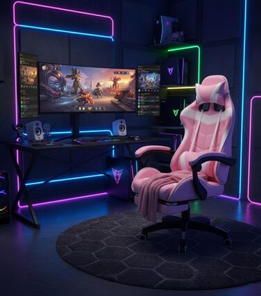 Ігрове крісло VDD Cyclone з підставкою для ніг - Офісне крісло - Гоночне ігрове крісло - Рожево-біле