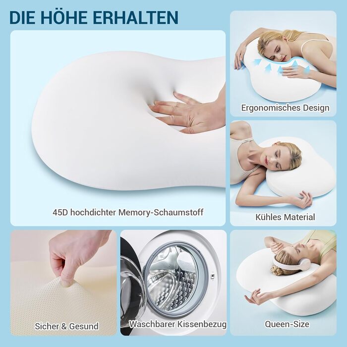 Подушка AIRSKY з піни з ефектом пам&39яті, подушка для підтримки шиї, подушка для сну, сертифікована Oeko-TEX, ергономічна ортопедична подушка для шиї, подушка для голови, подушка для сну на боці, спині та животі, біла