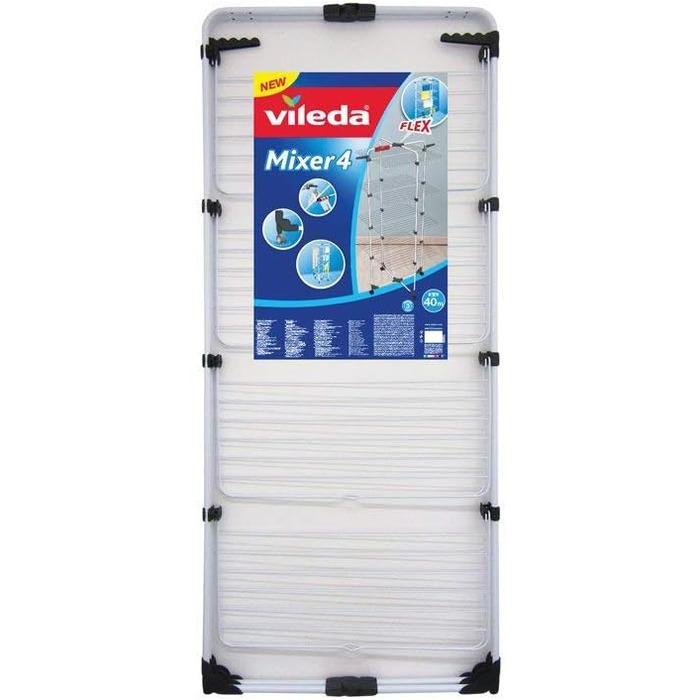 Сушарка для білизни Vileda Mixer 4, довжина мотузків 40 м, 4 яруси для 4 завантажень пральної машини, гнучкі з'єднання, на колесах, сталь