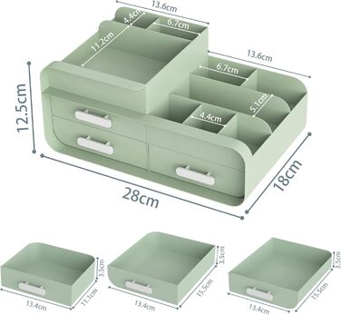 Органайзер для макіяжу Коробка для зберігання косметики - Зберігання косметики Косметична коробка для макіяжу, Спальня Косметична коробка з ящиками та ручкою - Для пензлика для макіяжу, ювелірних прикрас, губної помади, догляду за шкірою Зелений