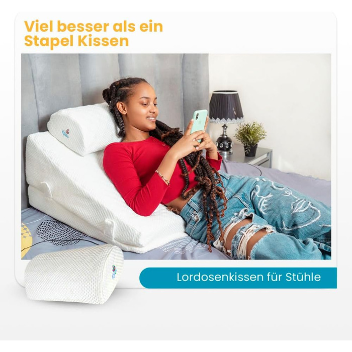 Багатофункціональна клиноподібна подушка Ritalia з валиком для шиї, розмір 60x60x30 см, подушка для спини, опора для колін, підставка для ніг, підставка для ніг, подушка для дивана та софи, подушка для читання, 60x60x30 см, білий