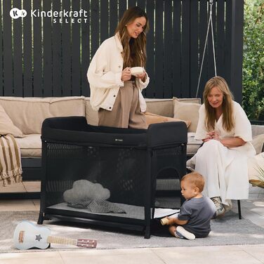 Дорожнє ліжечко Kinderkraft Moon Dream від народження до 3 років, двоярусне дитяче ліжечко, складається однією рукою, матрац та сумка для перенесення в комплекті, легке чищення, бежевий колір