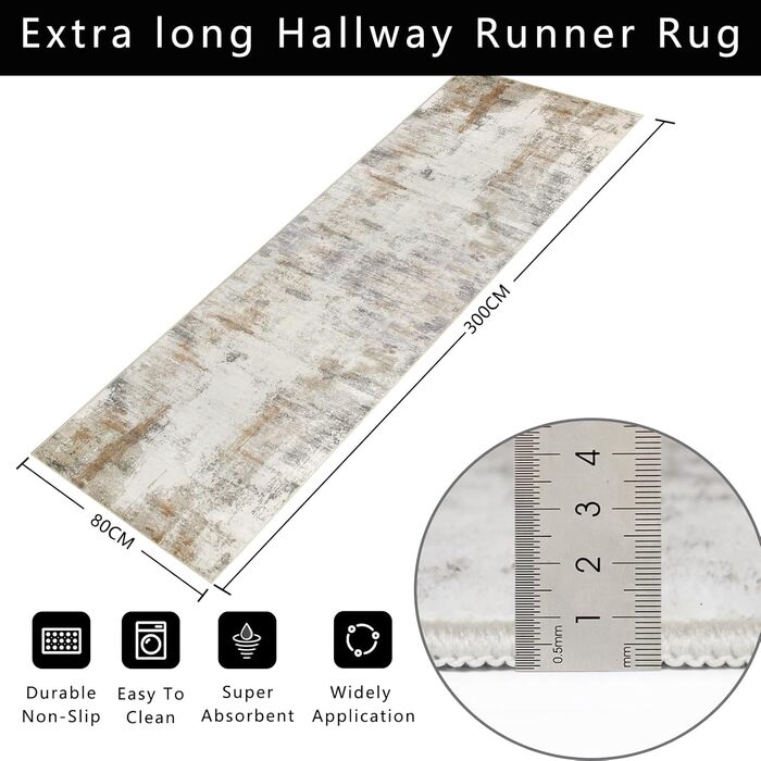 Килимова доріжка Famibay 80x300 см Бежева килимова доріжка для передпокою, що миється, нековзка, кухонна килимова доріжка для передпокою, довга кухонна доріжка, сучасна для передпокою, кухні, спальні, вітальні, бежево-коричнева 80 x 300 см