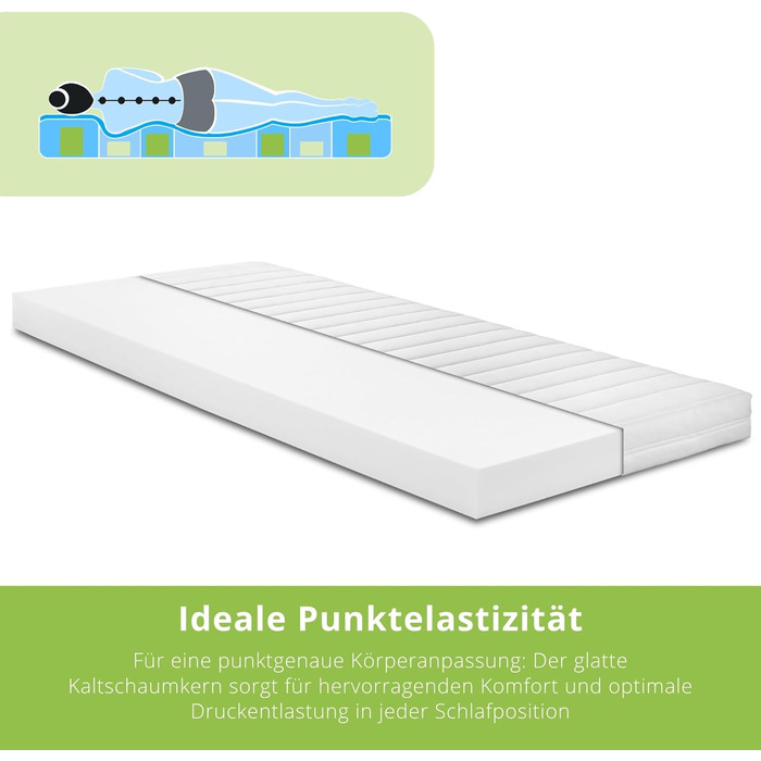 Матрац Bodyprotect Comfort Line з холодної піни 90x190 см, ортопедичний матрац, рівень жорсткості H2 (від м&39якої до середньої жорсткості), сертифікований Oeko-Tex, ергономічний матрац з піни, висота 10 см, виготовлено в ЄС, 90 x 190 см, рівень жорсткост