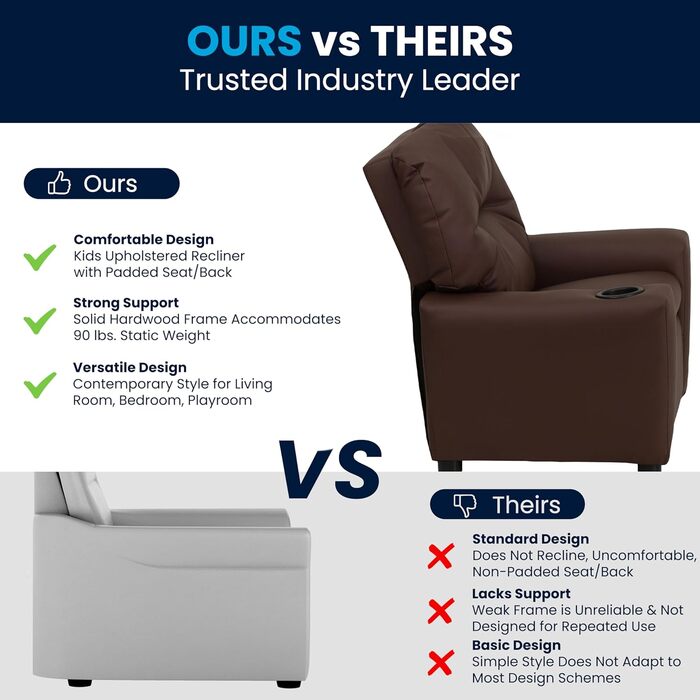 Дитяче крісло Flash Furniture, сучасне, з підсклянником, шкіра, коричнева LeatherSoft