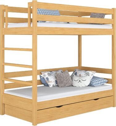 Двох'ярусне ліжко з висувною шухлядою 120x200 см, дитяче ліжко для 2 дітей, 2 сторони збірки драбини ліва або права, закруглені кр