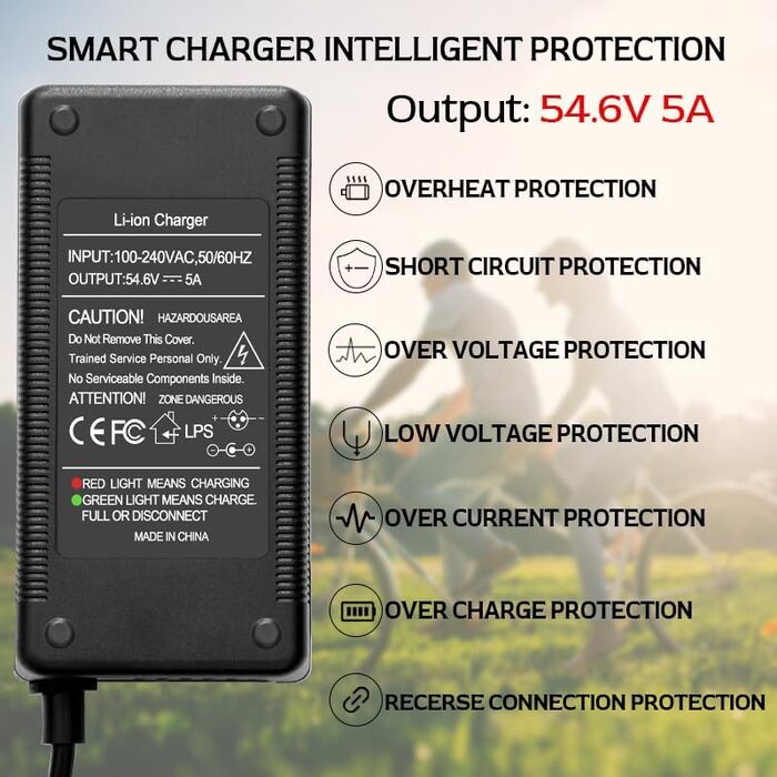 Зарядний пристрій для літій-іонних акумуляторів Yasco з кількома роз&39ємами для електричних велосипедів, скутерів, електровелосипедів, човнів та мотоциклів Зарядний пристрій Xiaomi (54.6V 5A) 54.6V 5A з кількома роз&39ємами