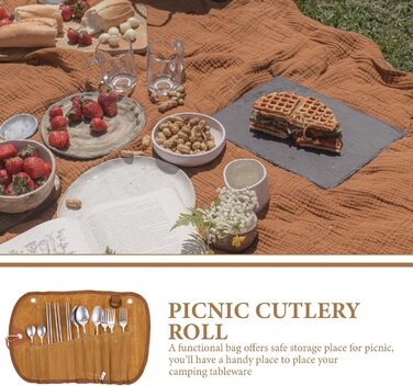 Набір посуду для кемпінгу Beavorty з рулоном столових приборів, портативні столові прибори з нержавіючої сталі для подорожей на відкритому повітрі з сумкою для зберігання, легкий посуд для пікніка для кемпінгу, походів та барбекю