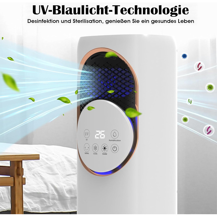 Вентилятор з обігрівачем та охолоджувачем повітря, вентилятор 2-в-1 для обігріву та охолодження та зволожувач повітря, портативний кондиціонер, електричний керамічний PTC, резервуар для води 4 л, 3 швидкості обдуву, електричний обігрівач (білий-01)