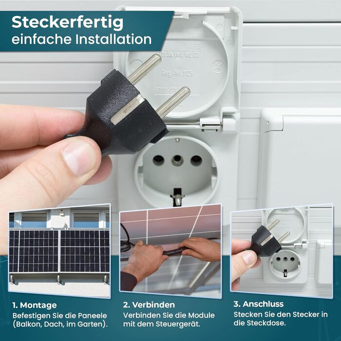 Балконна електростанція 1000 Вт двостороння сонячна система скло/скло, plug-and-play з інвертором 800 Вт, WiFi розумна міні-фотоелектрична фотоелектрична система, комплект без дозволів, чорний колір (1000/800 Вт)