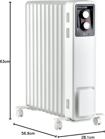 Допоміжний обігрівач для великих приміщень, включаючи 3 режими нагріву, мобільний завдяки колесам та заглибленим ручкам, обігрівач з ребристою конструкцією для рівномірного нагрівання, 2500 Вт, білий, 25M