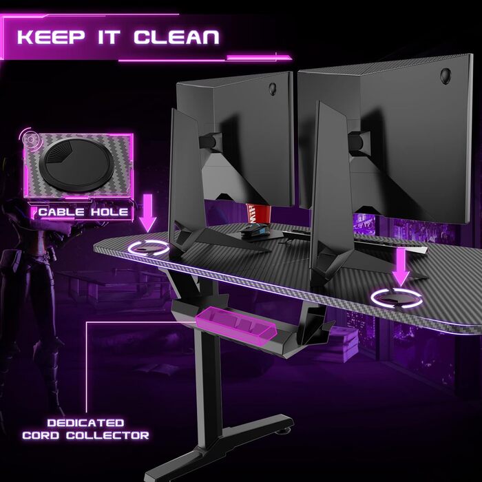 Ігровий стіл Himimi 160x75 см, ергономічний великий ігровий стіл, Т-подібний комп'ютерний стіл для ПК-геймерів з великою підставко