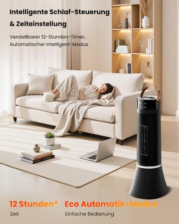 Енергозберігаючий електричний вентилятор-обігрівач, 2000 Вт, з пультом дистанційного керування, термостатом, 12-годинним таймером, 3 режимами, захистом від перегріву та перекидання, коливаннями 75, керамічним електричним нагрівальним елементом PTC (D)