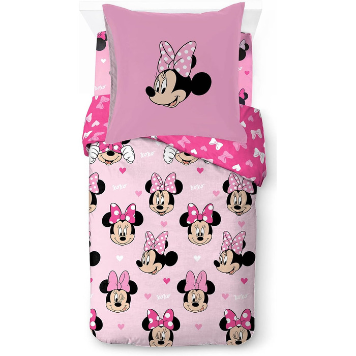 Комплект постільної білизни Disney Minnie Hearts & Love з 3 предметів з 100 бавовни, розмір односпального ліжка 135x200 см - підко