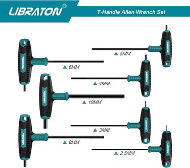 Набір гайкових ключів LIBRATON з Т-подібною ручкою, набір метричних викруток з Т-подібною ручкою 7 шт. , 2,5-10мм, шестигранні ключі з хрестоподібними ручками