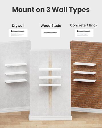 Настінна полиця STOREMIC, Білі настінні полиці 40 см, Комплект із 3 плаваючих полиць білого кольору, Сучасна декоративна полиця з лаконічним покриттям для спальні, кухні, офісу, вітальні тощо. Білий колір 40 x 14 x 3 см