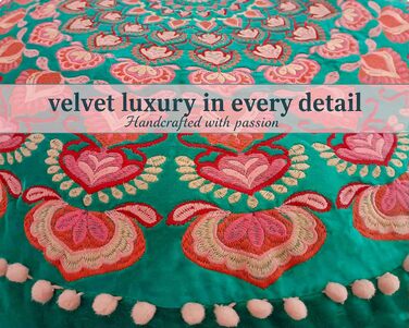 Бірюзовий круглий пуф-пуф з оксамитовою вишивкою Мяка вишита підлогова подушка з марокканським візерунком, діаметром 60 см, ідеально підходить для вітальні, спальні або кімнати для медитації. Бірюзовий колір 59Г x 59Ш x 20В см