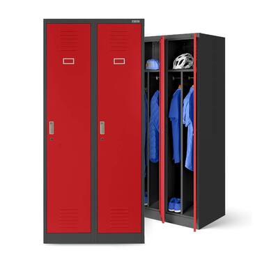 Шафа Jan Nowak, металева шафа, гардероб, шафа-шафа 2 відділення з вішалкою для одягу, роздільниками, вентиляційними отворами, 4 гачками для одягу на відділення 180 см x 80 см x 50 см Антрацит/Червоний Антрацит/Червоний 180 см x 80 см x 50 см