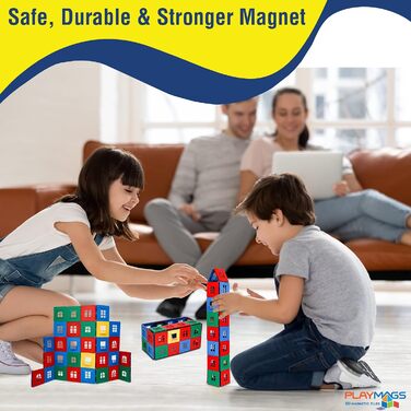 Магнітний конструктор Playmags 3D (60 деталей) набір для будівництва з 30 віконними рамами та 30 вставками STEM-іграшка для розвитку творчості та мозкової діяльності