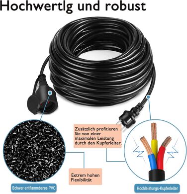 Подовжувач Aufun 10 м із захисним ковпачком на вулиці, вставка для зовнішнього використання, подовжувач кабелю живлення 3500 Вт, 230 В IP44 з вилкою Schuko, захисний контактний кабель на будівельному майданчику (10 м)