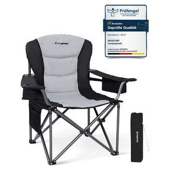 Крісло для кемпінгу KingCamp, складне, міцне, для дорослих, висота 205 кг, складні кемпінгові крісла, з регульованою поперековою опорою, сумкою-холодильником та підлокітниками, висока спинка, садове крісло, риболовля M - чорний сучасний