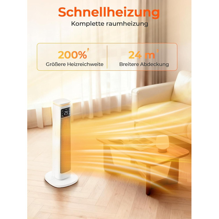 Енергозберігаючий вентилятор-обігрівач, керамічний вентилятор-обігрівач PTC потужністю 2000 Вт, тиха робота, режим ECO для низького енергоспоживання, пульт дистанційного керування, таймер, захист від перегріву та перекидання, електричний обігрівач для дом