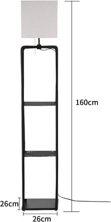 Торшер Світлодіодний торшер для вітальні з 3 полицями, вінтажний торшер 1,6 м, металева полиця, тканина абажура (крім 1 x E27)