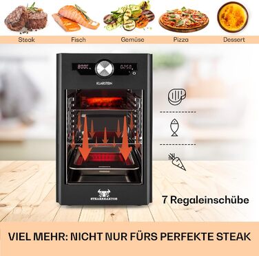 Активна зона реактора Klarstein Steak - високотемпературний гриль, 2100 Вт, діапазон температур 200-800 C, гриль в приміщенні, випромінюючий нагрівальний елемент, чорний чорний - 2100 Вт