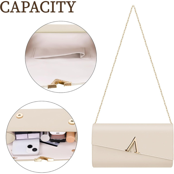 Клатч Larcenciel, елегантна сумочка зі знімним ланцюжком, кремова вечірня сумка кольору нюду, модна сумка-конверт через плече для жінок, шкіряна сумка через плече для весілля, вечірки, випускного вечора, побачення (23x13x5 см)