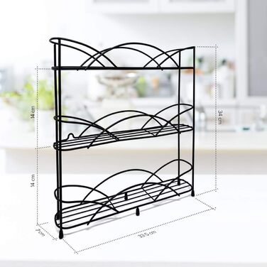 Підставка для спецій Joeji&39s Kitchen Standing Spice Organiser - Для банок зі спеціями та травами - Вміщує до 21 банки зі спеціями - У комплекті 2 присоски для стійкості - Не потрібно свердлити - Підставка для спецій (чорна)