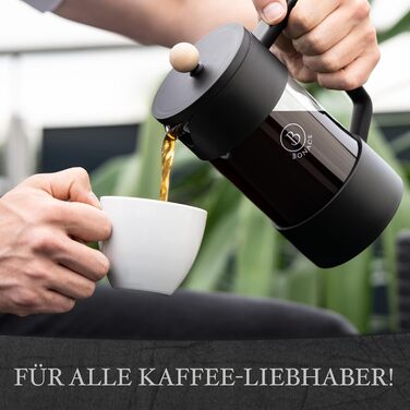 Френч-прес BONACE Glass Кавоварка на 5 чашок Прес для кави 1 л Колір чорний 2 змінні фільтри з нержавіючої сталі з бамбуковою підставкою НЕ МІСТИТЬ БІСФЕНОЛУ А Подарункова коробка 1 літр