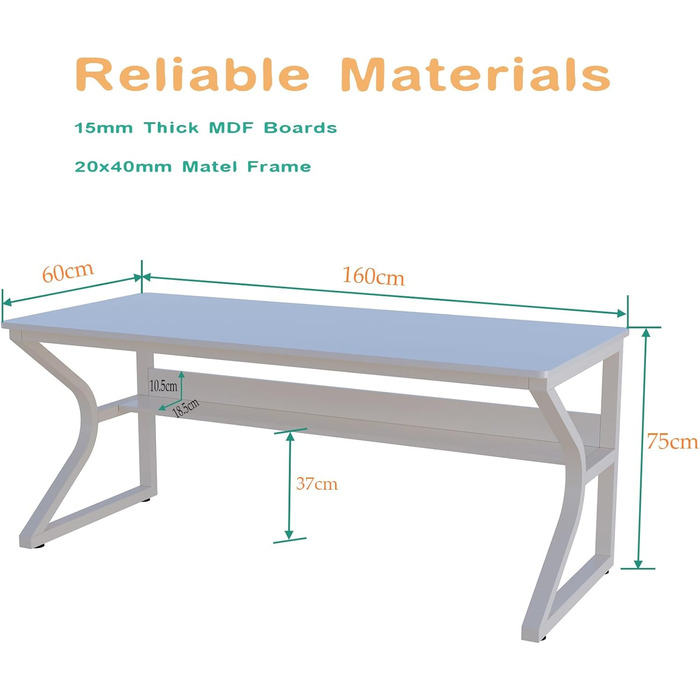 Подвійний довгий письмовий стіл із полицями 160 см ПК-стіл для 2 осіб, сучасний комп&39ютерний стіл, офісний стіл для дому та офісу, білий 160 x 60 см