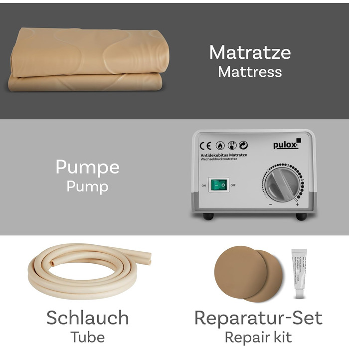Протипролежневий матрац Pulox ADM-130 - Накладка зі змінним тиском з насосом - Низький рівень шуму (20 дБ) та вантажопідйомність до 130 кг - Бежевий