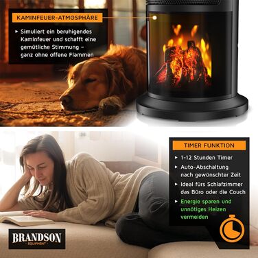 Енергозберігаючий, тихий вентилятор-обігрівач - Ефект каміна - Коливання - з пультом дистанційного керування - Лауреат нагород - 2 швидкості - Таймер - Ванна кімната, вітальня, офіс, дитяча кімната A Тип 1 Чорний