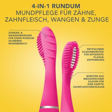 Звукова електрична зубна щітка 4-в-1, медична силіконова та PBT-полімерна щетина, змінна насадка для щітки, 265 використань/USB зарядка, 2 роки гарантії, 3 Wild Strawberry